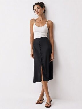 Club Monaco Black Midi Satin Skirt
